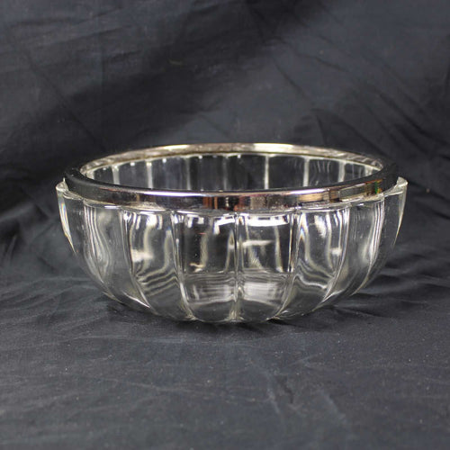 Vintage Glass Salad Bowl w/ Silver Rim