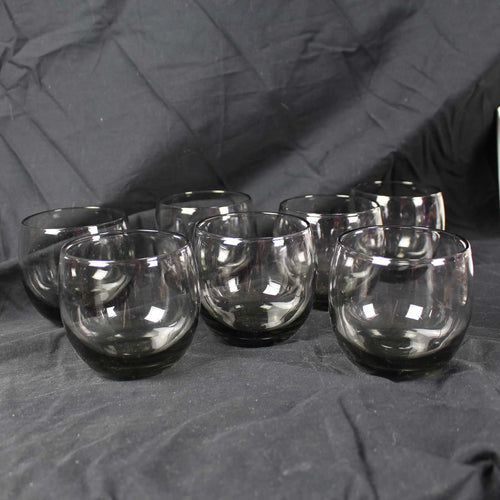 Vintage Smoked Glass Round Roly Poly Tumbler Set Of 7