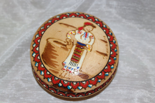 SOLD! Vintage Romanian Hand Painted Wood Trinket Bowl