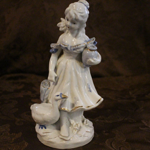 Vintage Girl with Goose Porcelain Figurine