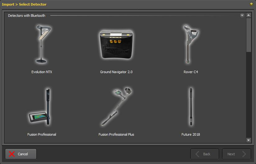 Software dialog to select metal detector from OKM