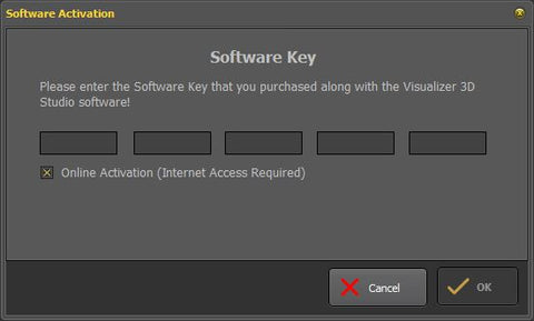 Visualizer 3D Studio Dialog Window: Enter Software Key