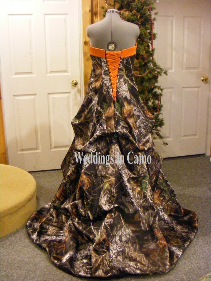 orange camo wedding dress