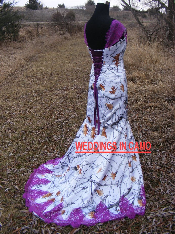 purple and camo wedding dress