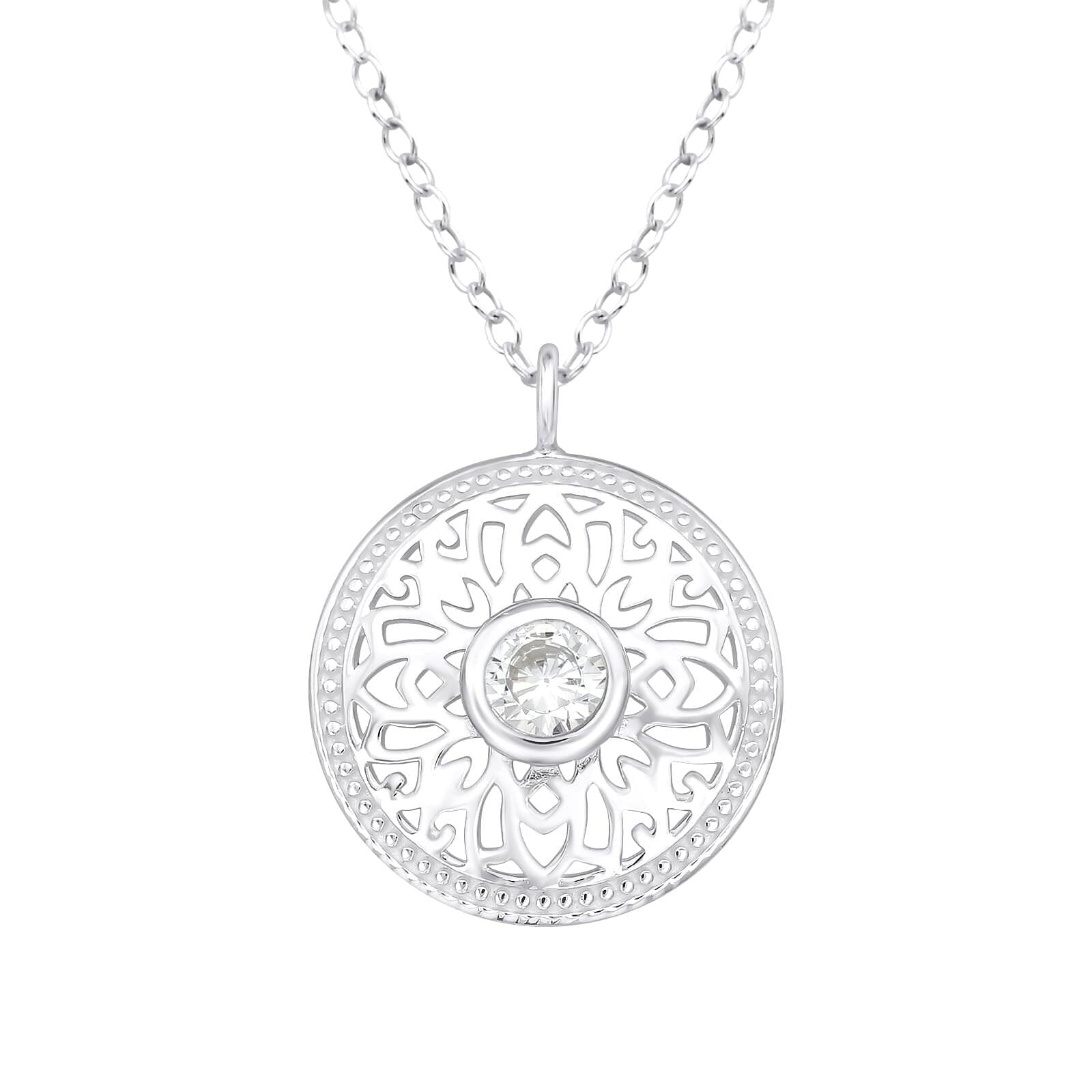 Asfour 925 Sterling Silver Necklace with Round Zicron Stone, Clear ...