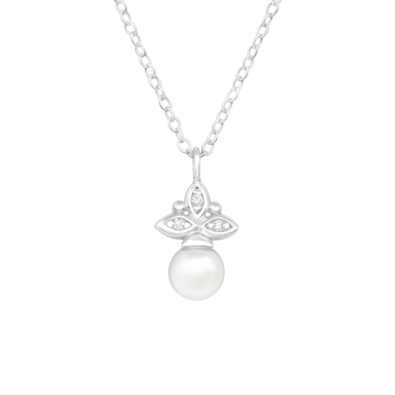 Asfour 925 Sterling Silver Necklace with Loly and Round Zicron Stone, Clear + White