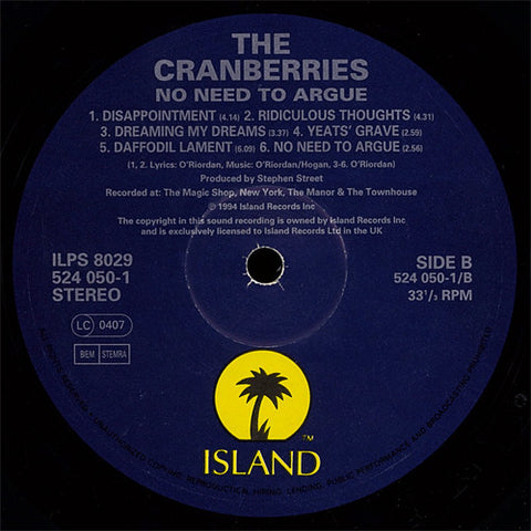 No Need to Argue -The cranberries vinyl LP