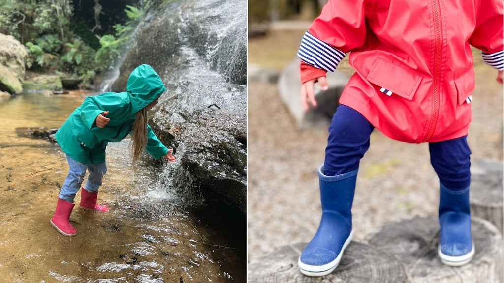 Kids rain wear to encourage outdoor play.