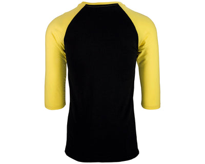 black and yellow baseball tee