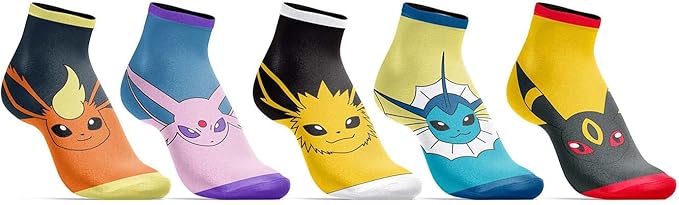 Pokemon Eevee Evolutions 5 Pack Ankle Socks