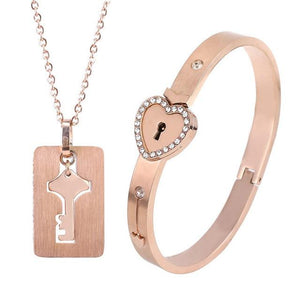 Heart Lock Bracelet \u0026 Key Necklace Set 