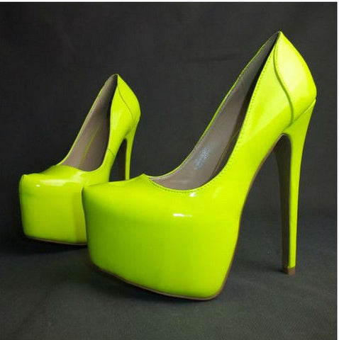 Neon Yellow Faux Leather Spiked Anti Gravity Wedges – Bashment Authority