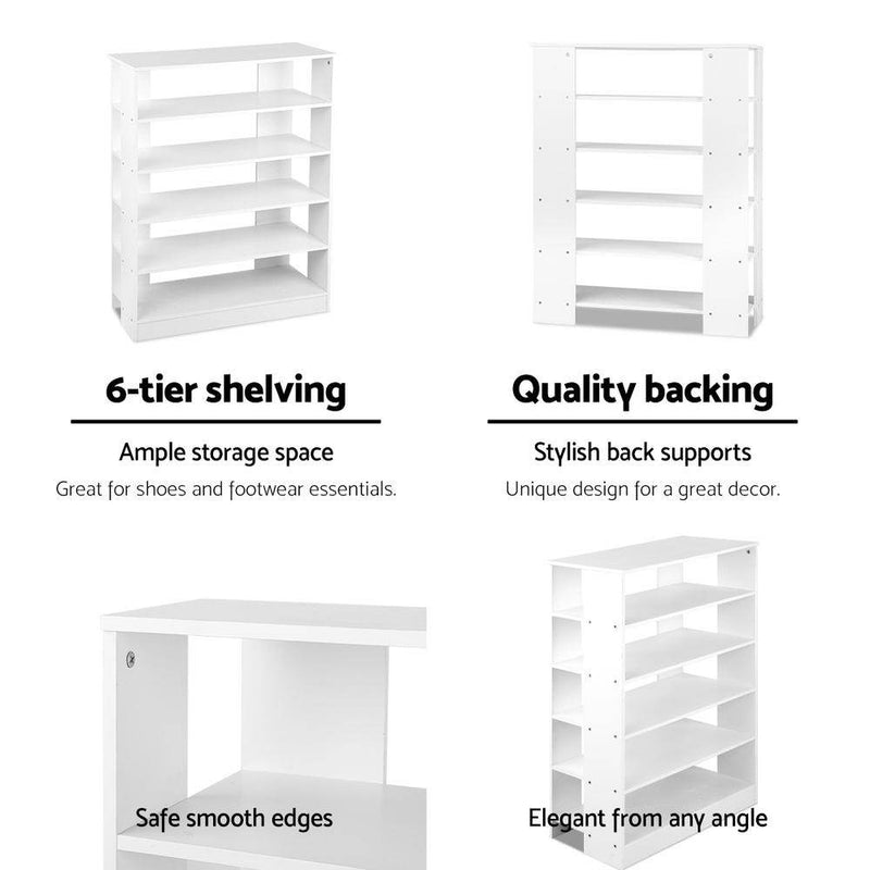 Artiss 6-Tier Shoe Rack Cabinet - White Furniture > Living Room
