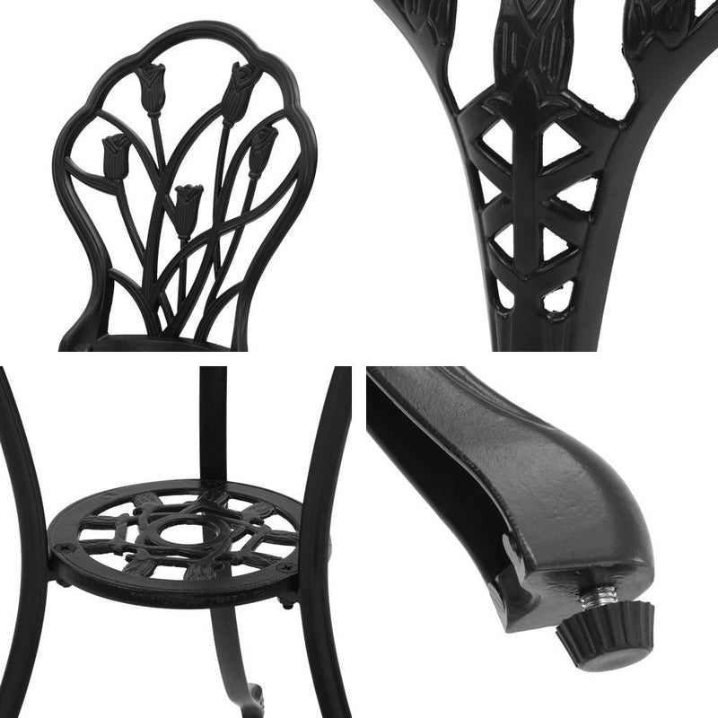 Gardeon 3Pc Outdoor Setting Cast Aluminium Bistro Table Chair Patio Black Furniture >