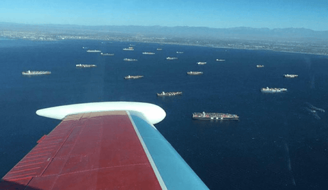 Container ships at anchor
