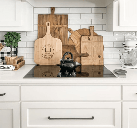 cutting boards on kitchen counter