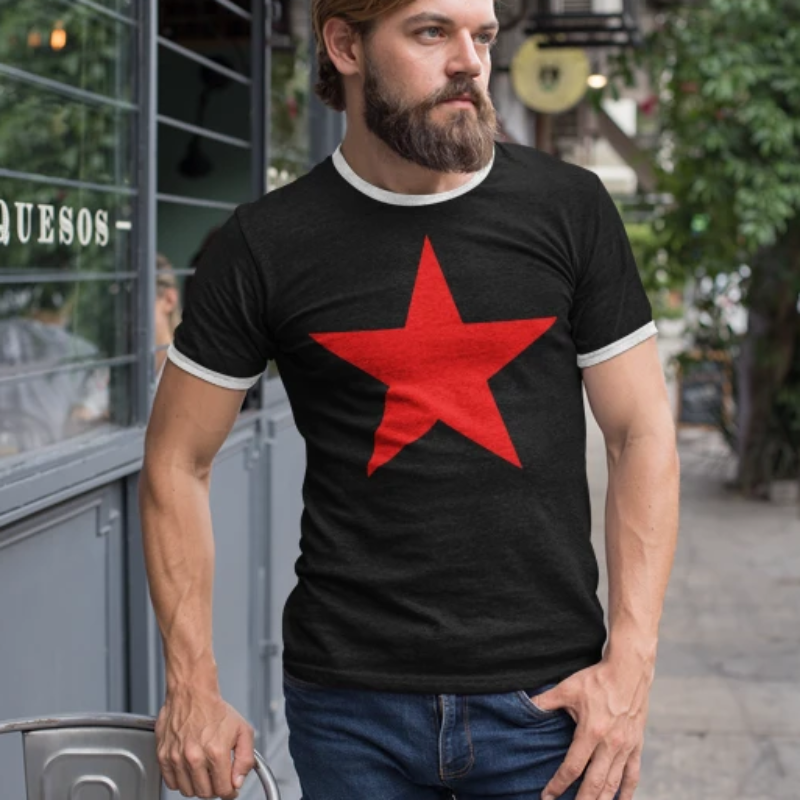 Red Star Mens Ringer T-Shirt Soviet Communist Military