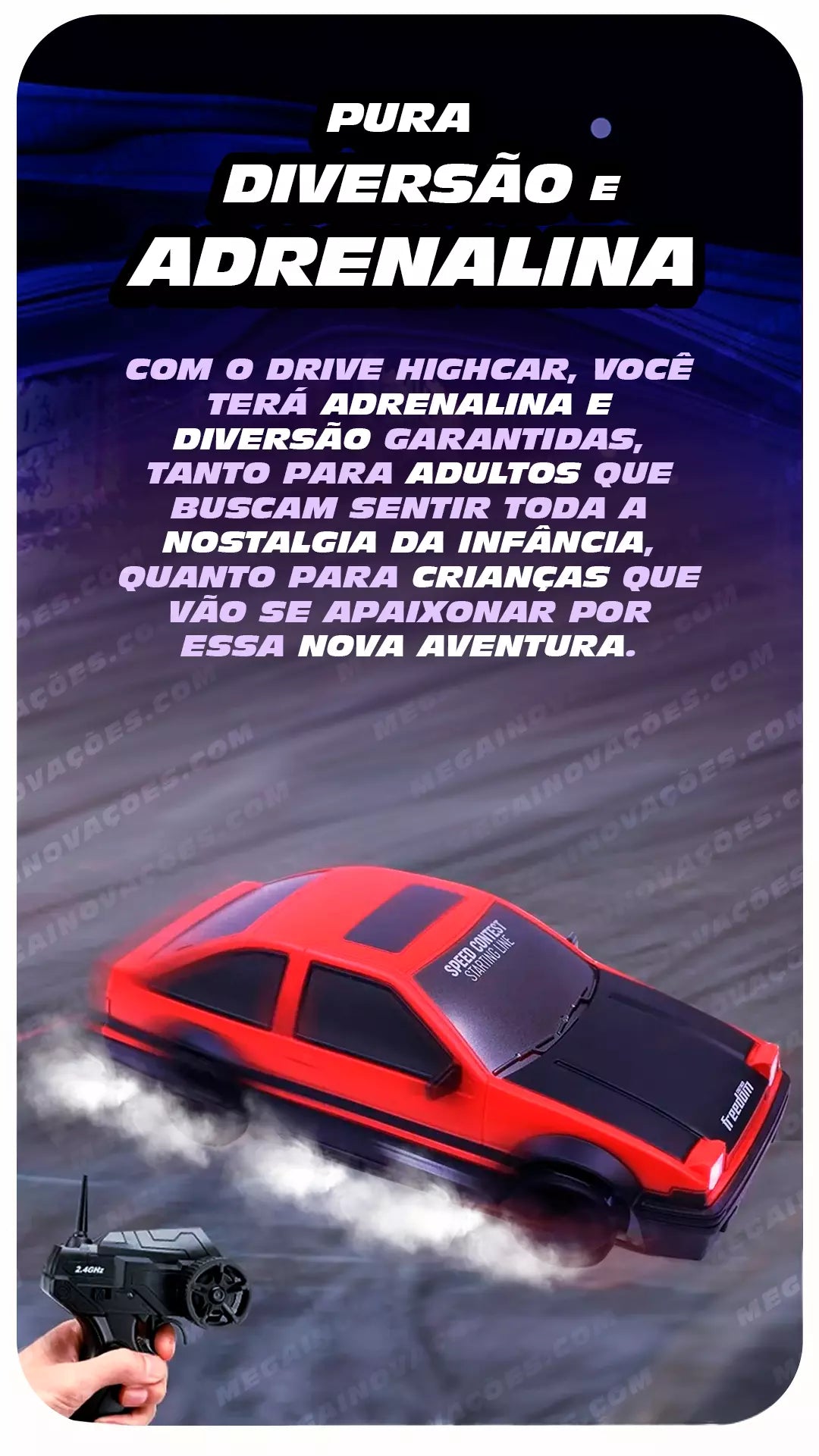 Carrinho de Drift com Controle Remoto (+Frete Grátis + 1 Bateria