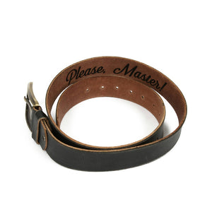 Please Master custom engraved black leather belt