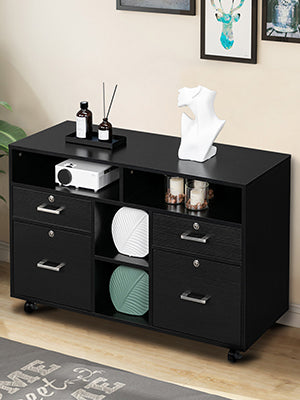 4 Drawer File Cabinet, Mobile Filing Cabinet Rolling Printer Stand Fits A4  or Letter Size, Fabric Vertical File Cabinet, Under Desk Storage Cabinet  for Home Office, Black 