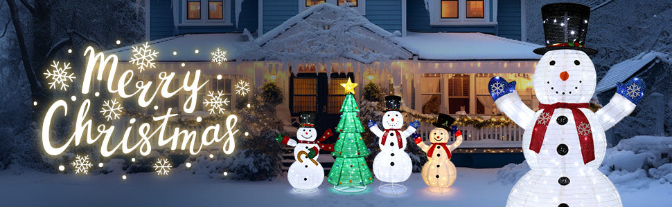 VINGLI 6FT Lighted Snowman Christmas Decorations Outside w/ 200 LED Lights,  Pop-up Snowman Ornaments Outdoor with Ground Stakes for Party Holiday