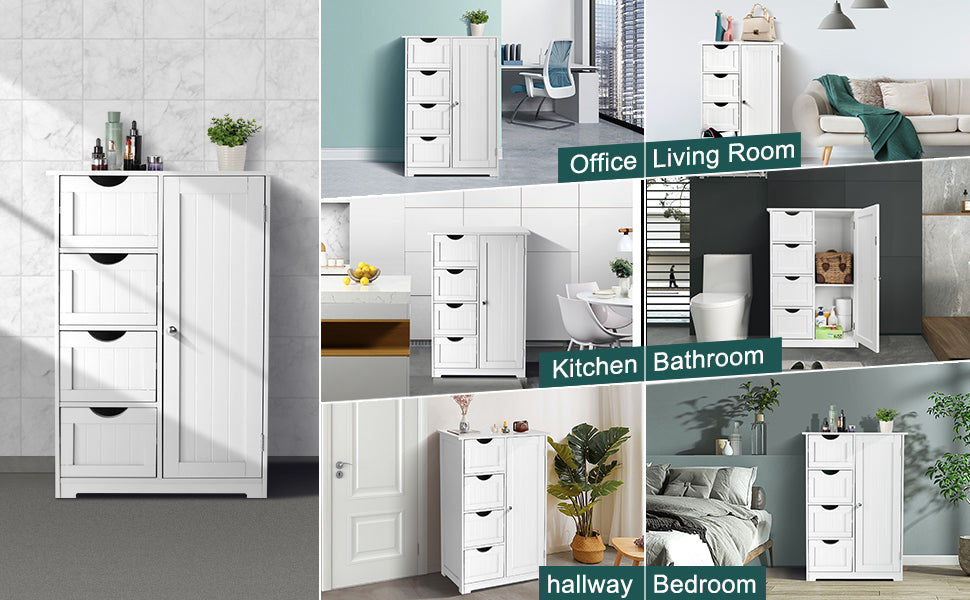 White Bathroom Storage Cabinet, Freestanding Office Cabinet with