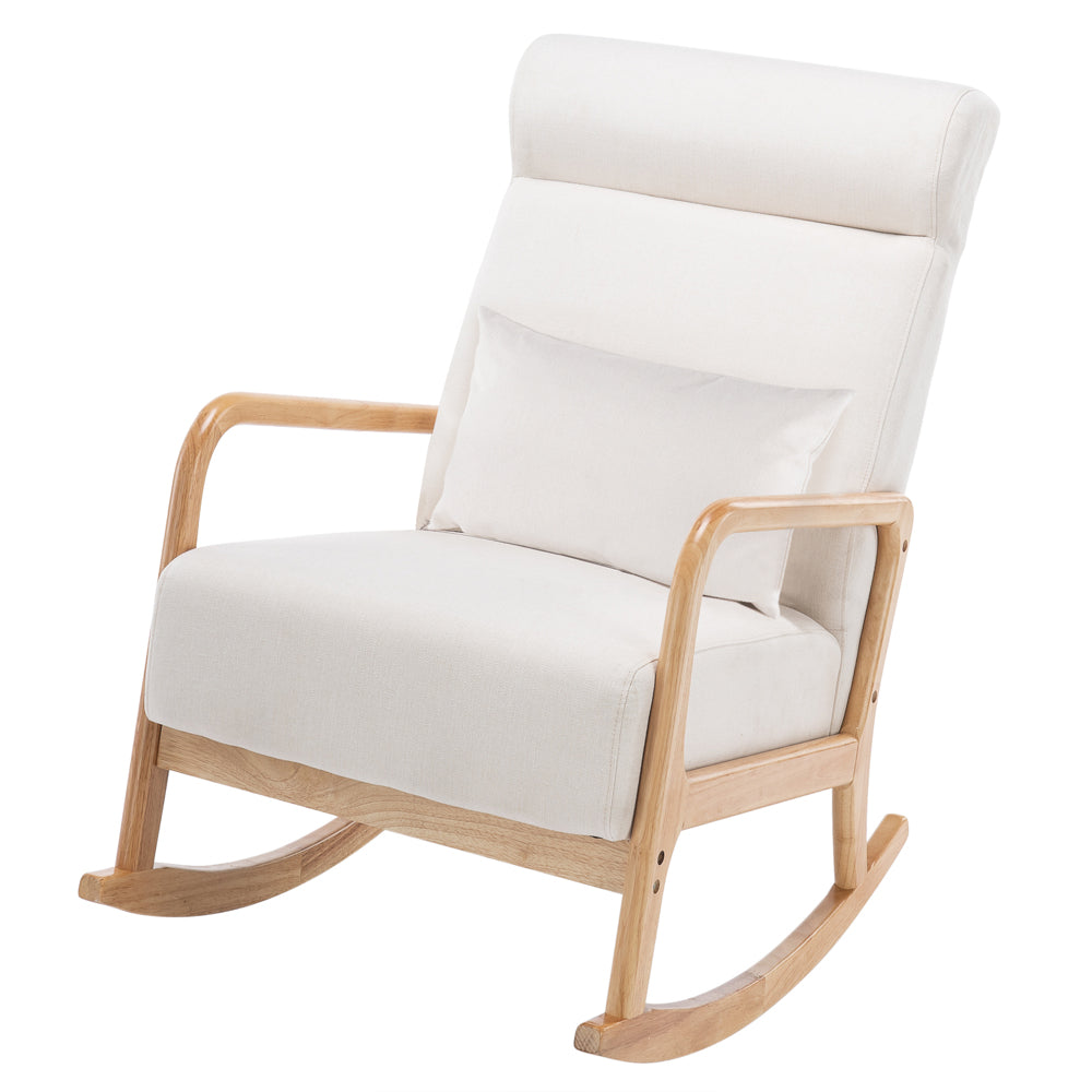 Rocking Chair,Simple Rocking Chair with Cushion for Breast Feeding &  Relaxing,Wide Back Rocking Chair with Armrest,Upholstered Comfy Living Room  Chair,Modern Single Sofa Chair Reading Armchair,White 