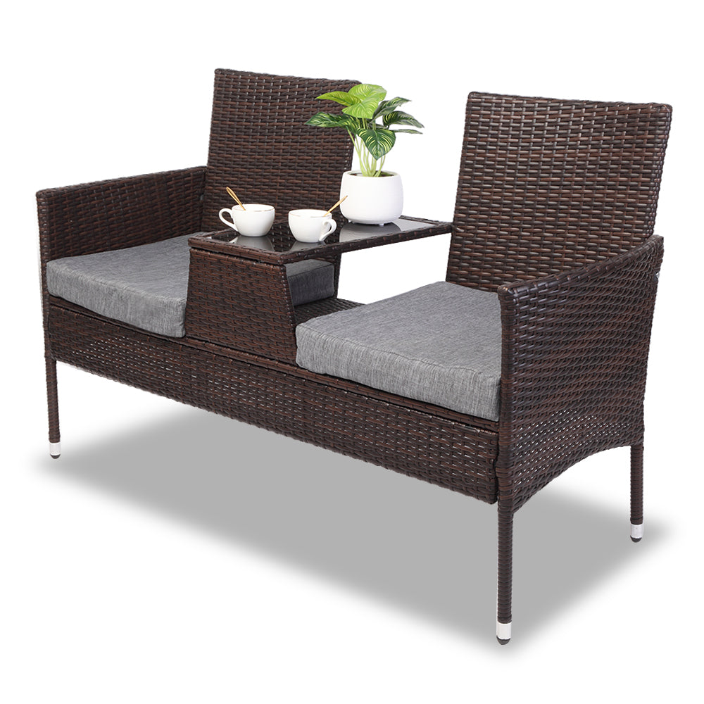 VINGLI Wicker Outdoor Loveseat Patio Furniture Set Gray, VINGLI