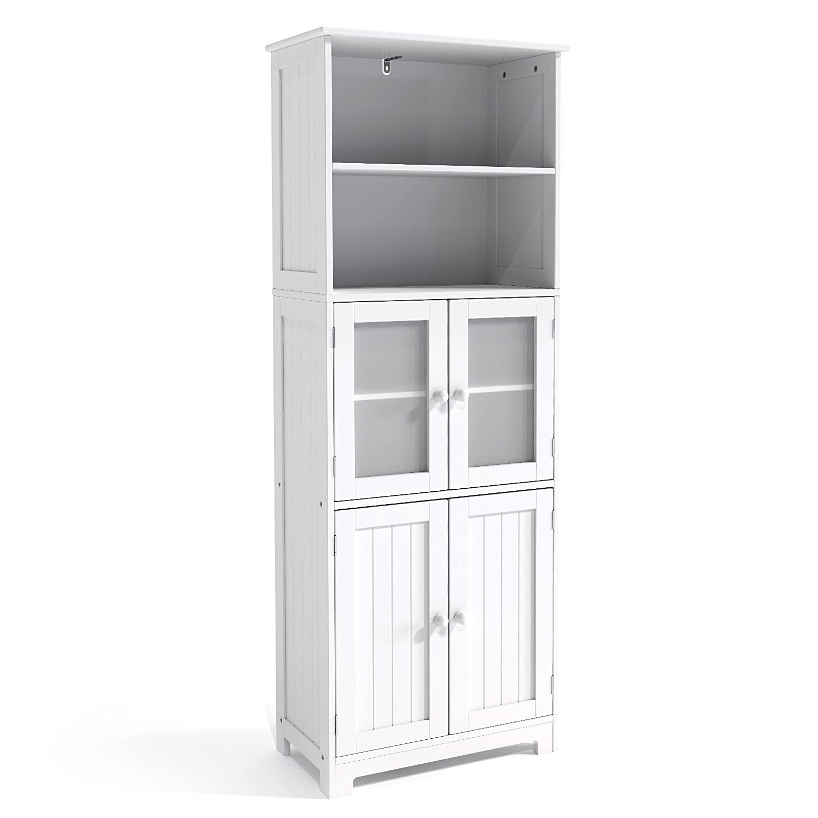 64in Tall Bathroom Storage Cabinet with 2 Open Compartments Large Floor  Cabinet