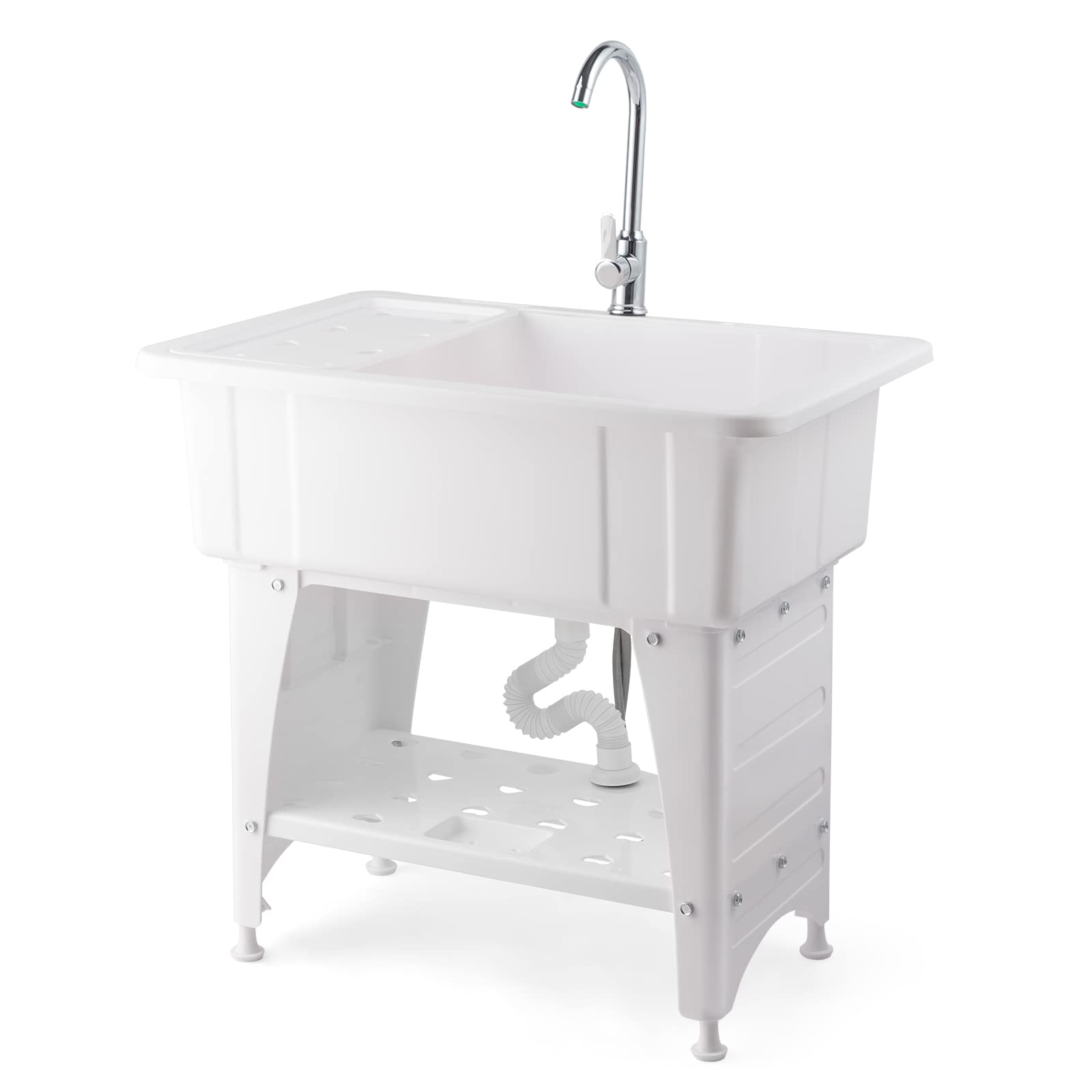 VINGLI 24-Inch Laundry Sink with Cabinet and Pull-Out Sprayer Faucet,  Stainless Steel Utility Sink with Cabinet and Drawer Combo, Cabinet with  Sink