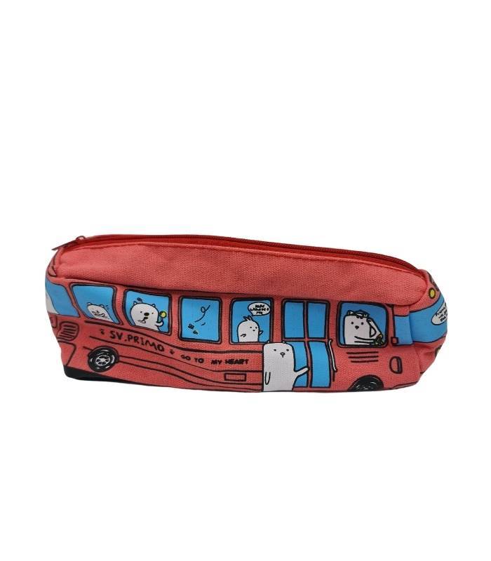 Pencil Case Red School Bus Canvas Pencil Case