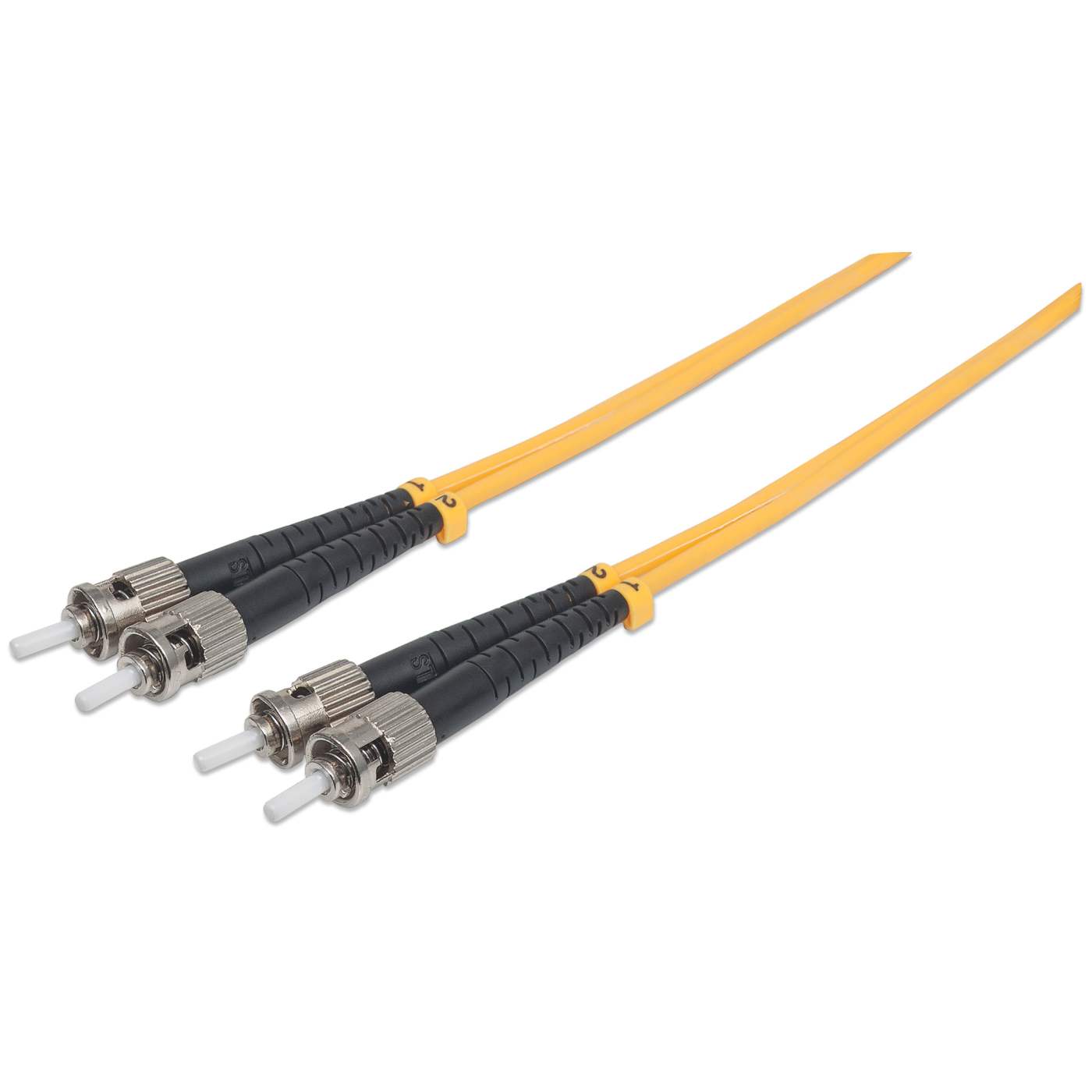 10 m ST to ST UPC Fiber Optic Patch Cable, 3.0 mm, Duplex, LSZH, OS2 Singlemode, Yellow