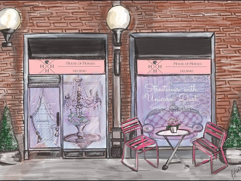 Illustration of our store in Vuorimiehenkatu 10 by me.