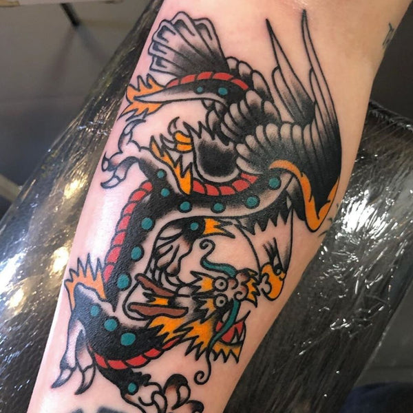 Frontline Tattoo Studio  Surfers Paradise  Tiny traditional sailor jerry  dragon by tattoosbyscarlett She would love to do some more mini trad  designs  For booking inquiries contact the shop or
