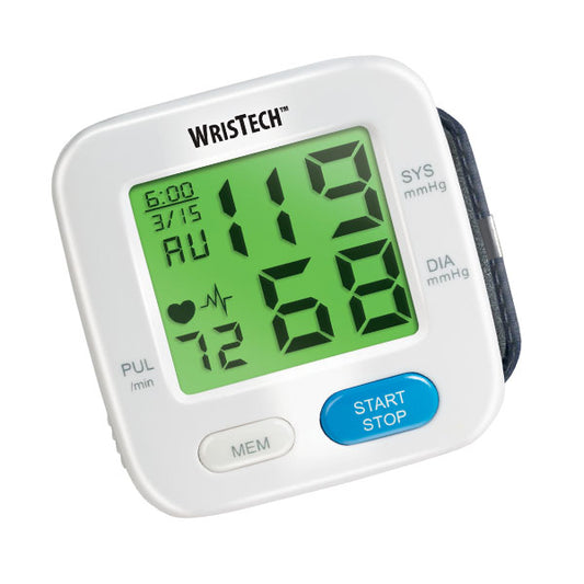 WrisTech Blood Pressure Monitor with Adjustable Wrist Cuff Color Changing  LCD Monitor 