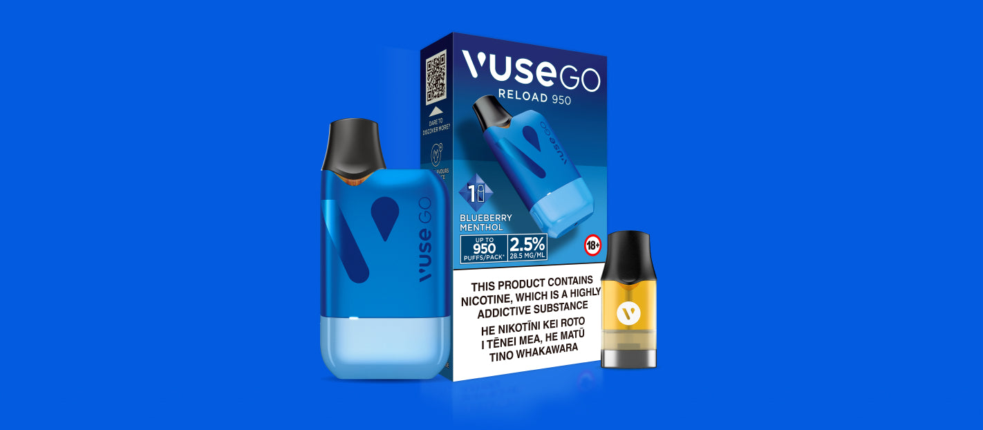 Blueberry Vuse ready-to-vape kits with blue background