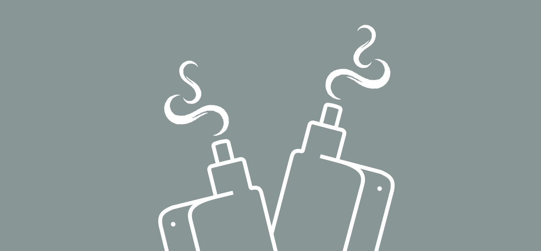 Line drawings of vaping devices on a grey green background