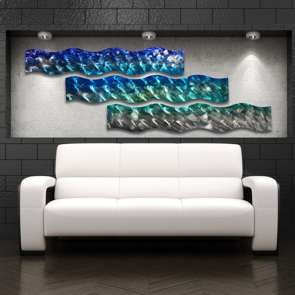  Aqua Curves Large Modern Abstract Metal Wall Art  