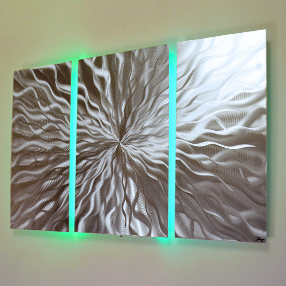 "Cosmic Energy 3 Panel" - 40"x24" Abstract Metal Wall Art with LED Inf - DV8 Studio