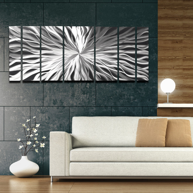 "Unique Perspective" 68"x24" Large Silver Modern Abstract