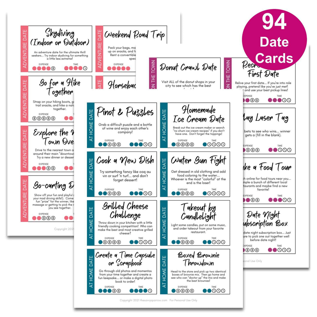 Printable Date Idea Cards 94 Date Cards The Savvy Sparrow 