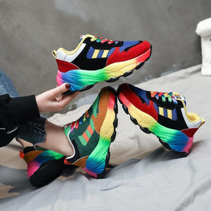 Women fashion colorful lace up slip on platform sneakers
