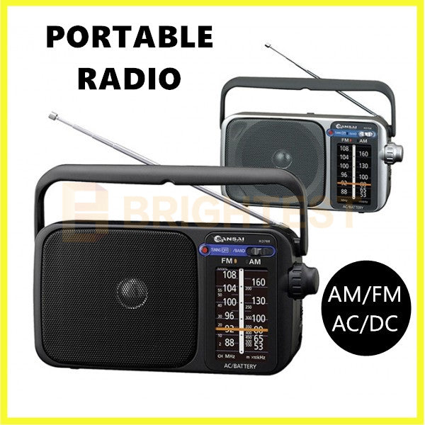Portable AM/FM Radio Battery Powered AC/DC Earphone Plug Jack Speaker