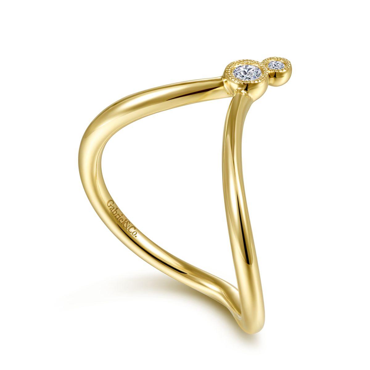 14k Yellow Gold Curved Diamond V Ring Carroll S