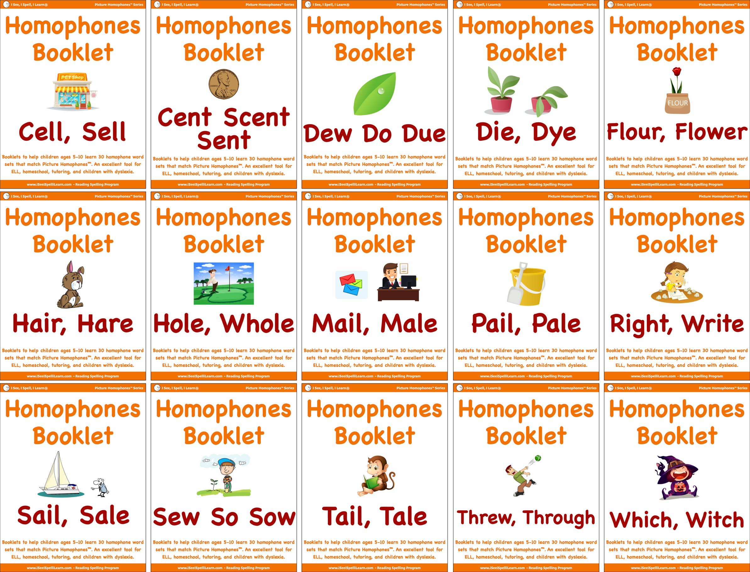 Set 2 Homophones Booklets - 15 Sets of 33 Homophones Words (Individual eBookles)