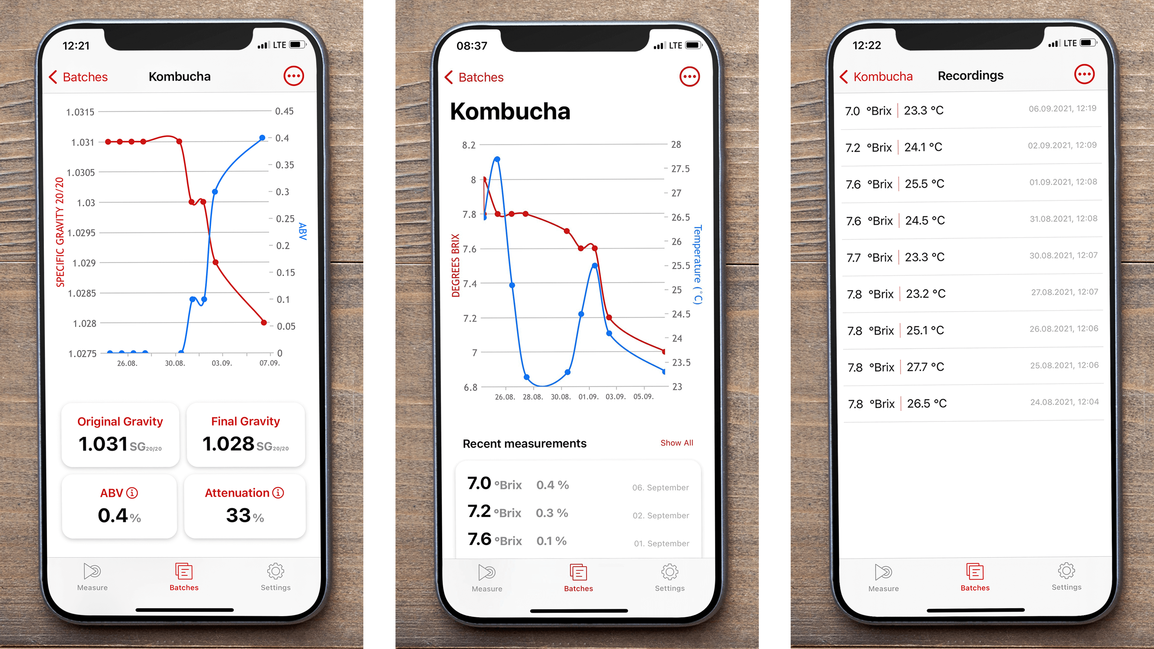 Kombucha Fermentation Tracking EasyDens Batches