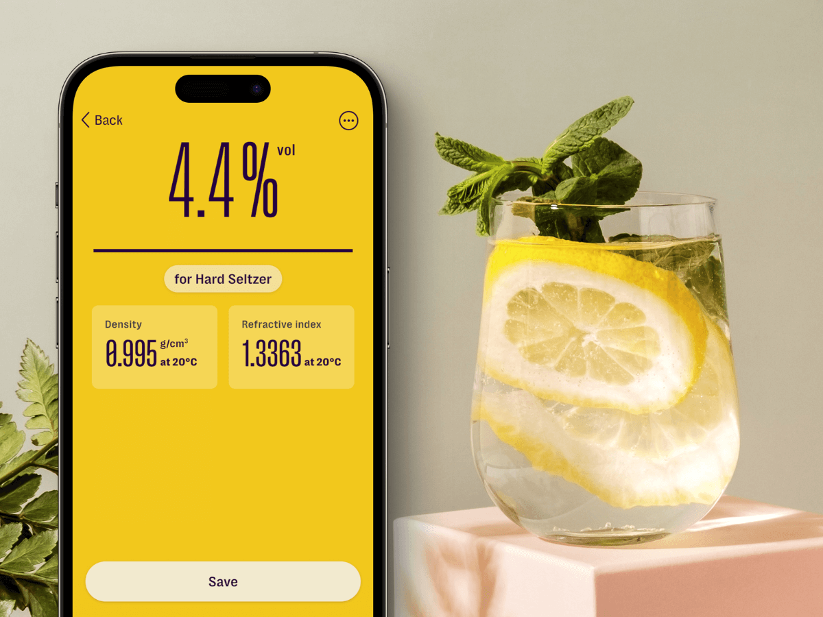 Alcohol content of hard seltzer with the EasyDens and SmartRef Combo and Brew Meister app
