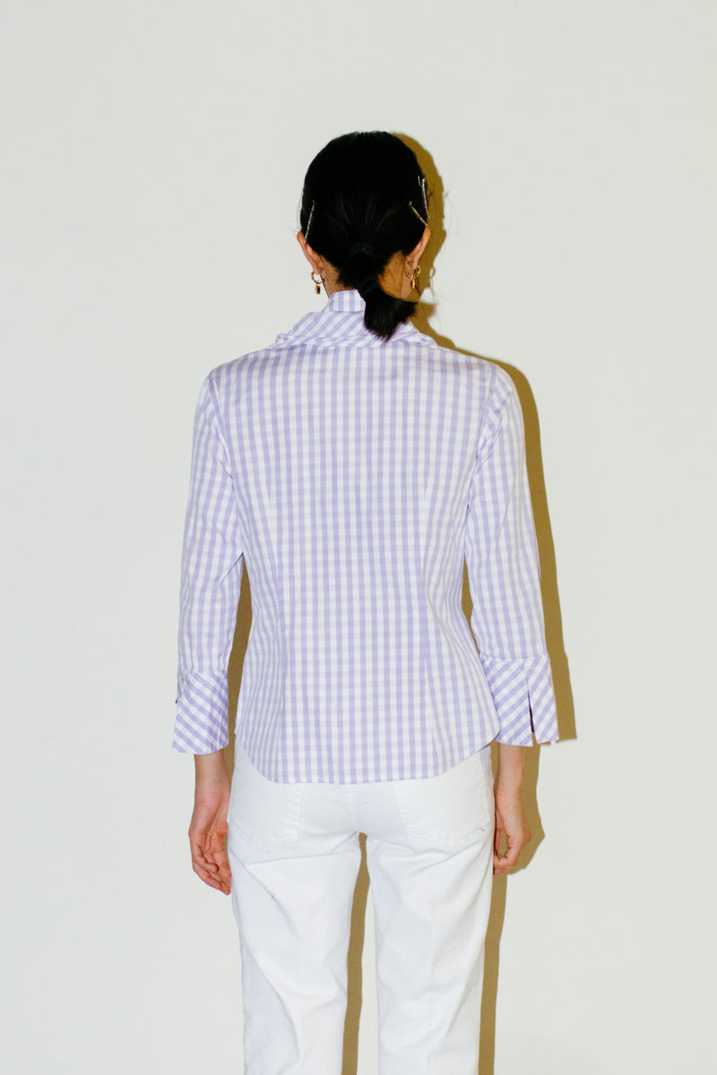 Vintage Carlisle Lavender Purple Gingham Shirt Jacket with Drawstrings