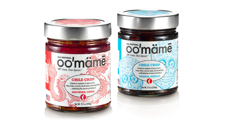 Jars of oo’mämē Chinese and Mexican Chile Crisp