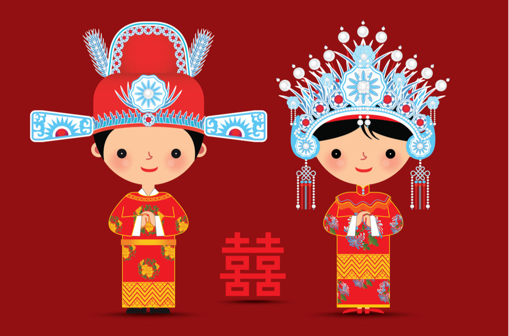Chinese Bride and Groom with Symbol for Double Happiness